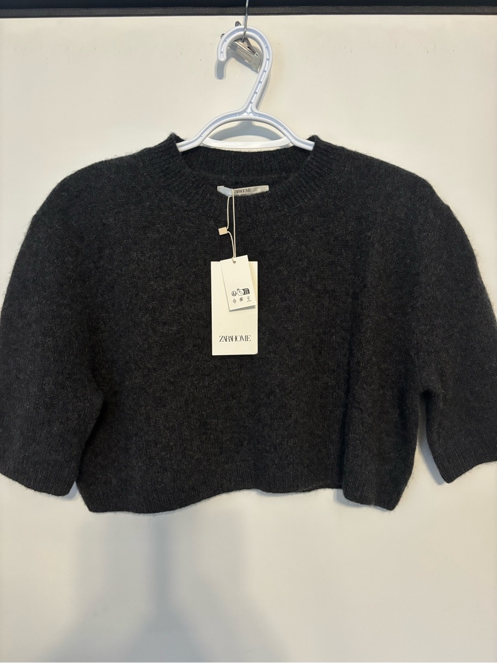 Zara cashmere Charcoal Crewneck Cropped Sweater
